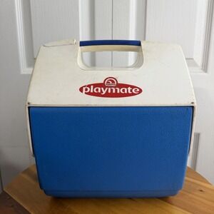 Vintage Igloo Playmate Blue White 2002 Push Button Cooler Camp Travel Lake Beach
